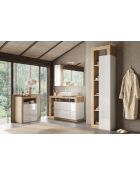 Ancona - Columna de almacenamiento para baño, 1 puerta y 4 estantes, fachada lacada blanca brillante, colorisoak kadiz, 50x189x33 cm