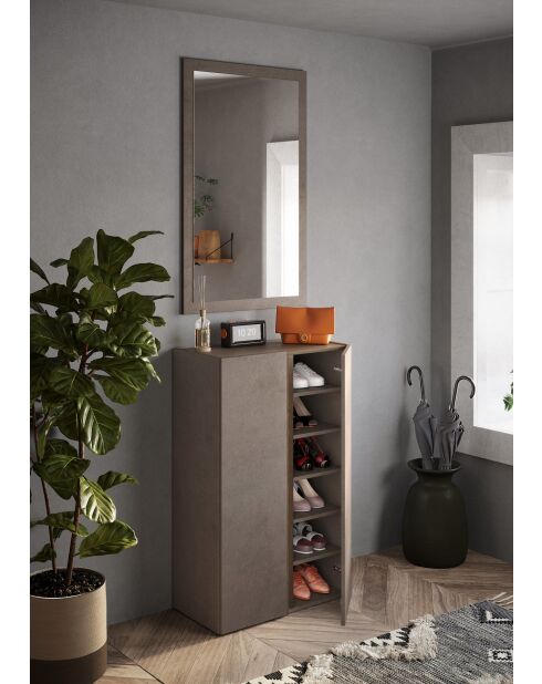 Ferrara - Contenitore a 2 ante con 5 ripiani regolabili bronzo e rovere mercurio - 70x111x35 cm