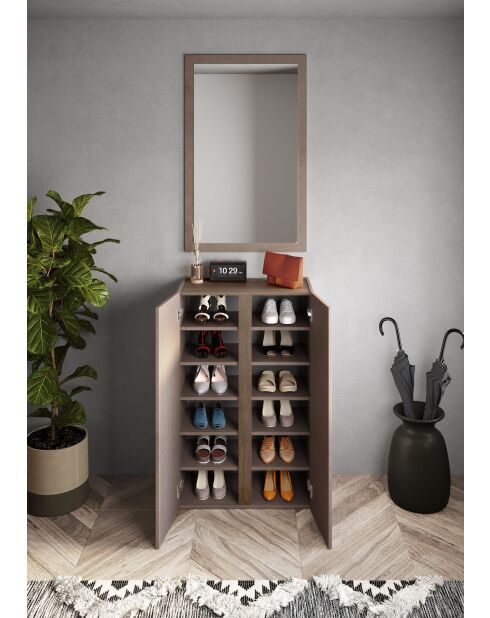 Ferrara - Contenitore a 2 ante con 5 ripiani regolabili bronzo e rovere mercurio - 70x111x35 cm