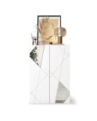 Villarica - Mobile contenitore alto 2 ante laccato bianco lucido serigrafato e specchio - 4 ripiani - 78x115,5x36 cm