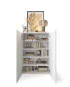 Villarica - Mobile contenitore alto 2 ante laccato bianco lucido serigrafato e specchio - 4 ripiani - 78x115,5x36 cm