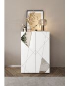 Villarica - Mobile contenitore alto 2 ante laccato bianco lucido serigrafato e specchio - 4 ripiani - 78x115,5x36 cm
