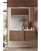 Jessie — Hängeschrank Mercure aus Eichenholz — 2 Schubladen und integriertes Doppelwaschbecken aus Keramik — 122x53x47 cm