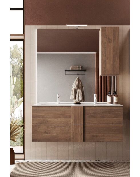 Jessie - Mercure eikenhouten hangbadkamermeubel - 2 laden + dubbele geïntegreerde keramische wastafel - 122x53x47 cm