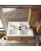 Jessie — Hängeschrank Mercure aus Eichenholz — 2 Schubladen und integriertes Doppelwaschbecken aus Keramik — 122x53x47 cm