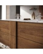 Jessie — Hängeschrank Mercure aus Eichenholz — 2 Schubladen und integriertes Doppelwaschbecken aus Keramik — 122x53x47 cm