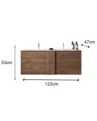 Jessie — Hängeschrank Mercure aus Eichenholz — 2 Schubladen und integriertes Doppelwaschbecken aus Keramik — 122x53x47 cm