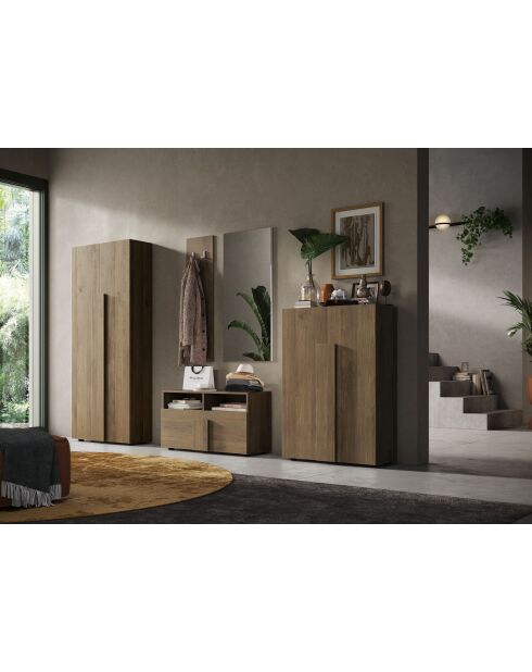 Jessie - Armadio da ingresso 2 ante in rovere mercurio - asta appendiabiti + 2 ripiani - 78x187x32 cm