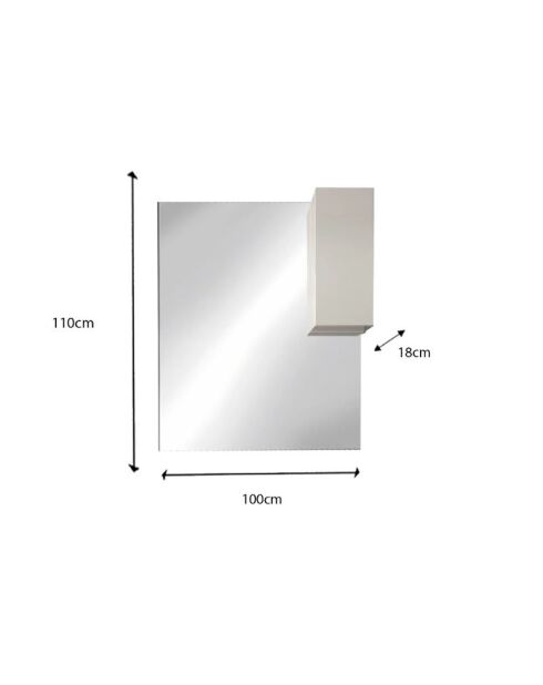 Espejo LED Sienna con columna integrada, 1 puerta de 30 cm de alto, lacado blanco brillante, 100 x 110 x 18 cm