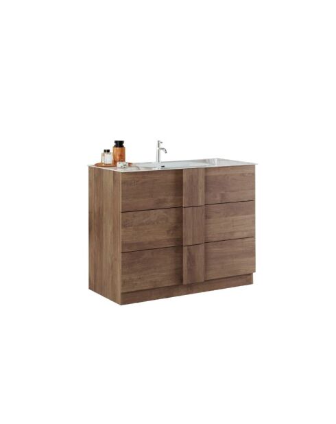 Jessie - Badkamermeubel op eikenhouten poten van Mercure - 3 laden + geïntegreerde keramische wastafel - 101x86x47 cm