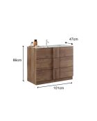 Jessie - Badkamermeubel op eikenhouten poten van Mercure - 3 laden + geïntegreerde keramische wastafel - 101x86x47 cm