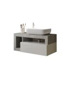 Ancona - Mobile da bagno sospeso Concrete e laccato lucido - 1 cassetto + 2 nicchie + lavabo da appoggio - 92x47x49 cm