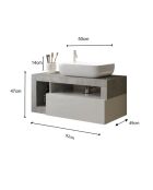 Ancona - Mobile da bagno sospeso Concrete e laccato lucido - 1 cassetto + 2 nicchie + lavabo da appoggio - 92x47x49 cm