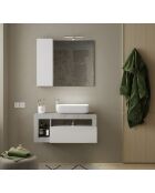 Ancona - Mobile da bagno sospeso Concrete e laccato lucido - 1 cassetto + 2 nicchie + lavabo da appoggio - 92x47x49 cm