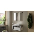 Ancona - Mobile da bagno sospeso Concrete e laccato lucido - 1 cassetto + 2 nicchie + lavabo da appoggio - 92x47x49 cm