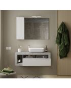 Ancona - Mobile da bagno sospeso Concrete & laccato lucido - 1 cassetto + 2 nicchie + lavabo da appoggio - 110x47x49 cm