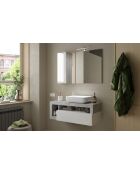 Ancona - Mobile da bagno sospeso Concrete & laccato lucido - 1 cassetto + 2 nicchie + lavabo da appoggio - 110x47x49 cm