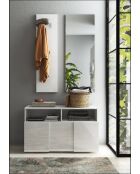 Damiano - Set de Meuble d'entrée Laqué Blanc brillant - comprenant 3 pieces : Meuble a chaussure + Miroir + porte manteau - 91x165x36 cm