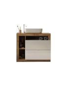 Ancona - Badkamermeubel op eikenhouten poten van kadiz en glanzend gelakt - 2 laden + 3 nissen + aanrechtwastafel - 92x79x49 cm