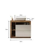 Ancona - Badkamermeubel op eikenhouten poten van kadiz en glanzend gelakt - 2 laden + 3 nissen + aanrechtwastafel - 92x79x49 cm