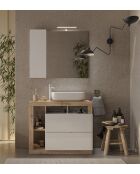 Ancona - Badkamermeubel op eikenhouten poten van kadiz en glanzend gelakt - 2 laden + 3 nissen + aanrechtwastafel - 92x79x49 cm