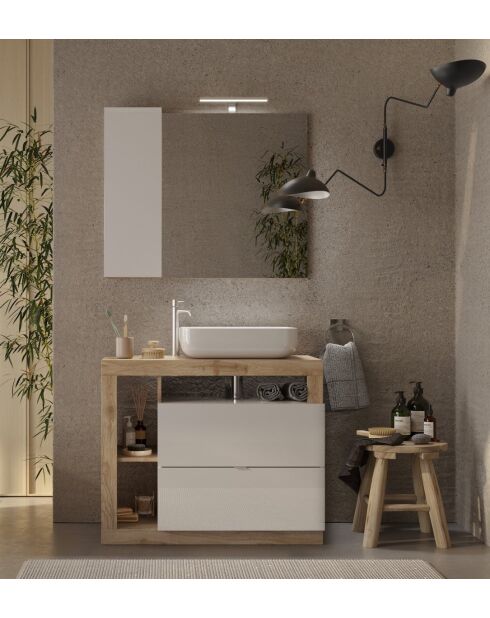 Ancona - Badkamermeubel op eikenhouten poten van kadiz en glanzend gelakt - 2 laden + 3 nissen + aanrechtwastafel - 92x79x49 cm