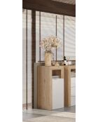 Ancona - Mobile da bagno con 1 anta in rovere kadiz, frontale in cashmere laccato lucido - 35x78x35 cm