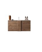 Jessie - Hangende badkamerkast Mercure eikenhout - 2 laden + geïntegreerde keramische wastafel - 82x53x47 cm