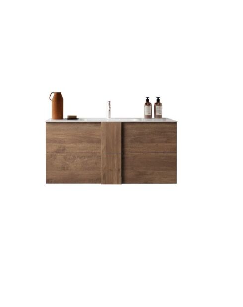 Jessie - Mobile bagno sospeso Mercure in rovere - 2 cassetti + lavabo in ceramica integrato - 82x53x47 cm