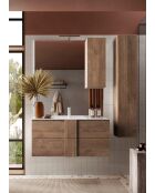 Jessie - Hangende badkamerkast Mercure eikenhout - 2 laden + geïntegreerde keramische wastafel - 82x53x47 cm