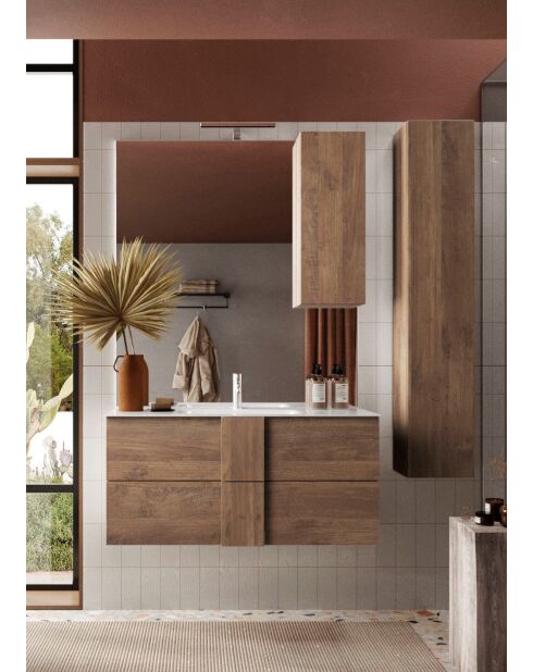 Jessie - Mobile bagno sospeso Mercure in rovere - 2 cassetti + lavabo in ceramica integrato - 82x53x47 cm