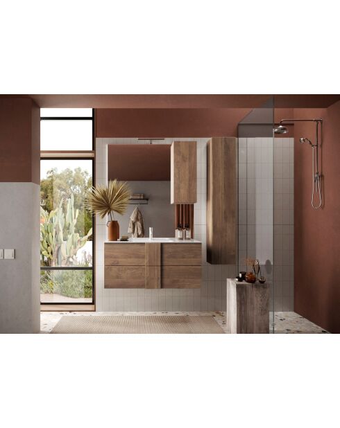Jessie - Mobile bagno sospeso Mercure in rovere - 2 cassetti + lavabo in ceramica integrato - 82x53x47 cm