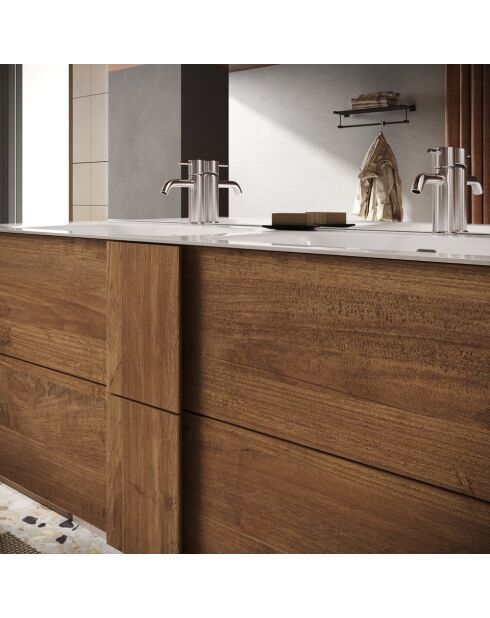 Jessie - Mobile bagno sospeso Mercure in rovere - 2 cassetti + lavabo in ceramica integrato - 82x53x47 cm