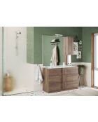 Jessie - Badmöbel auf Beinen aus Mercure-Eiche - 3 Schubladen und integriertes Doppelwaschbecken aus Keramik - 122x86x47 cm