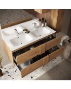 Jessie - Badmöbel auf Beinen aus Mercure-Eiche - 3 Schubladen und integriertes Doppelwaschbecken aus Keramik - 122x86x47 cm