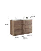 Jessie - Badmöbel auf Beinen aus Mercure-Eiche - 3 Schubladen und integriertes Doppelwaschbecken aus Keramik - 122x86x47 cm