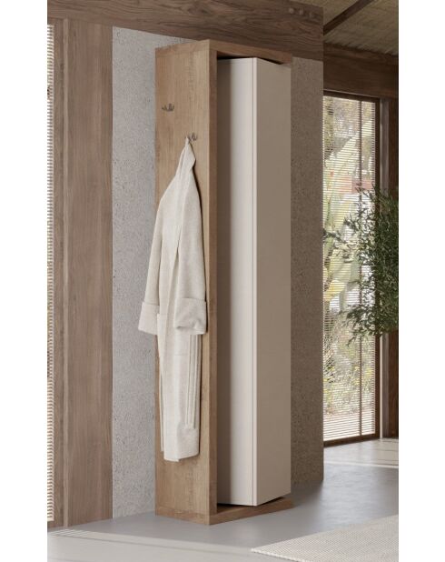 Ancona - Columna de almacenamiento de baño giratoria de 1 puerta y 5 estantes, fachada de cachemir lacada en roble mercurio, 45 x 185 x 40 cm