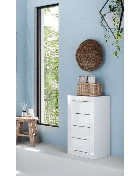 Bari - Meuble de rangement salle de bain 4 tiroirs blanc laqué brillant - 42x78x35 cm