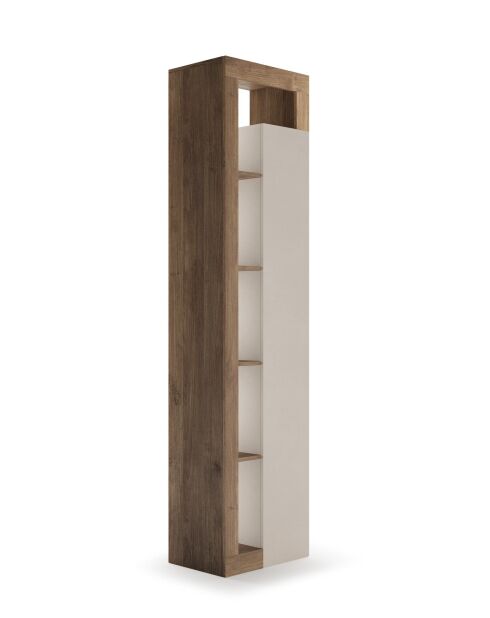 Ancona - Badkameropbergkolom 1 deur + 4 planken kwikeik, cashemire-gevel glanzend gelakt - 50x189x33 cm