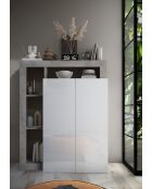 Ancona - Meuble de rangement Haut 2 portes effet béton façacde Blanc laqué Brillant - 4 étageres - 109x138,5x30 cm