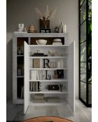 Ancona - Meuble de rangement Haut 2 portes effet béton façacde Blanc laqué Brillant - 4 étageres - 109x138,5x30 cm