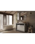 Ancona - Miroir Led avec Colonne Integrée 1 porte H30 cm Béton & laqué brillant - 110x75x18 cm