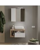 Ancona - Hängendes Badmöbel aus Kadiz-Eiche und glänzend lackiert - 1 Schublade + 2 Nischen + Aufsatzwaschbecken - 79x47x49 cm