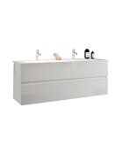 Sienna Hängeschrank, weiß, glänzend lackiert, 2 Schubladen und integriertes Doppelwaschbecken aus Keramik, 122 x 53 x 47 cm