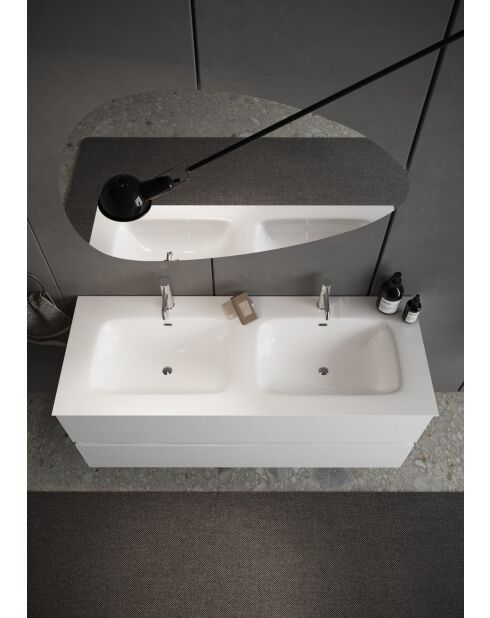 Sienna Hängeschrank, weiß, glänzend lackiert, 2 Schubladen und integriertes Doppelwaschbecken aus Keramik, 122 x 53 x 47 cm