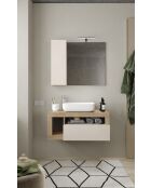 Ancona - Meuble salle de bain suspendu chêne kadiz & Cachemire laqué brillant - 1 Tiroir + 2 niches + vasque à poser - 92x47x49 cm