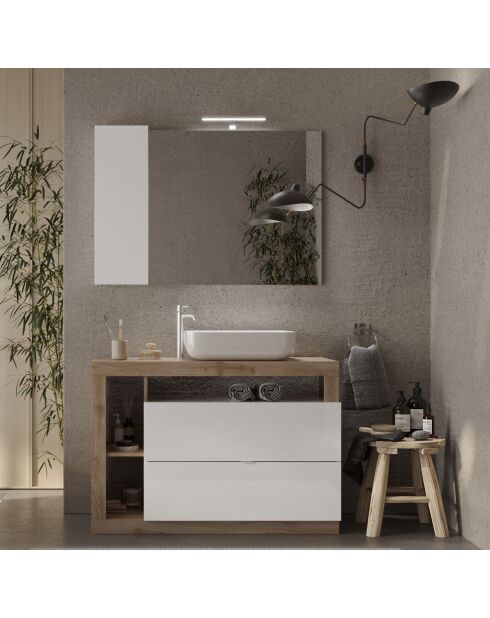 Ancona - Badkamermeubel op eikenhouten poten van kadiz en glanzend gelakt - 2 laden + 3 nissen + aanrechtwastafel - 110x79x49 cm