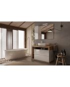 Ancona - Badmöbel auf Beinen aus Kadiz-Eiche und glänzend lackiert - 2 Schubladen + 3 Nischen + Aufsatzwaschbecken - 110x79x49 cm