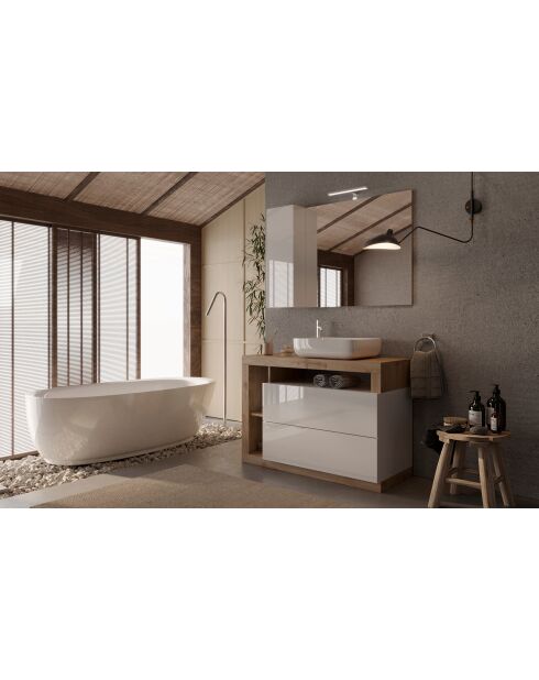 Ancona - Badkamermeubel op eikenhouten poten van kadiz en glanzend gelakt - 2 laden + 3 nissen + aanrechtwastafel - 110x79x49 cm