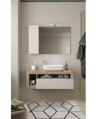 Ancona - Hangend badkamermeubel in kadiz-eik en glanzend gelakt kasjmier - 1 lade + 2 nissen + wastafel op het aanrecht - 110x47x49 cm